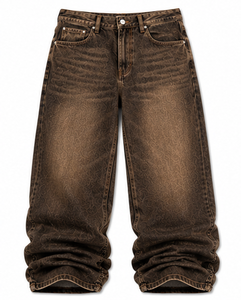 Jean en denim décontracté pour homme, taille haute, coupe droite, ample, couleur unie - Product Image 1
