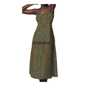 New Cotton Hand Block Print Spaghetti Strap Floor-Length Eco-Friendly Women's <b>Dress</b> - Product Image 5