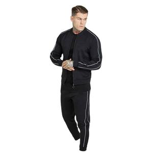 Men's <b>Black</b> Tracksuit Set Full Sleeve Zipper Sweatshirt With <b>Pants</b> Casual Autumn Wear Solid Color Breathable Regular Fit - Product Image 1