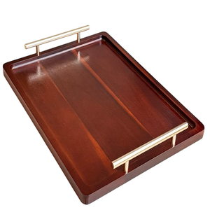 Durable Handmade Acacia Wood Multipurpose Serving and Decorative Tray Wooden Bed Tray with Metal Handles and Condiment Organiser - Product Image 1