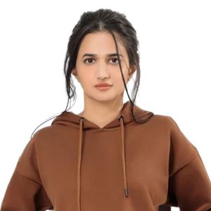 Sweat-shirt à capuche ample marron pour femme avec cordon de serrage, poche kangourou, manches longues, coupe décontractée - Product Image 2