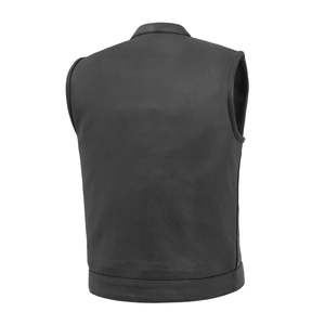 Gilet de moto en cuir véritable noir pour homme, style minimaliste, style club, avec fermeture éclair dissimulée, doublure intérieure douce - Product Image 2