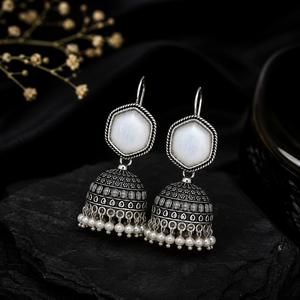 Monalisa Oxidized <b>Silver</b> Jhumka <b>Earrings</b> | Handmade Ethnic <b>Dangle</b> <b>Earrings</b> for Women | Wholesale Jewelry Manufacturer - Product Image 4