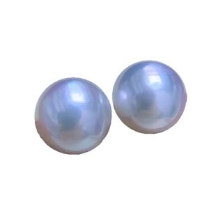 Boucles d'oreilles en argent S925 avec perles rondes Aurora de 8-9 mm, presque parfaites, en eau douce naturelle, design simple - Product Image 5