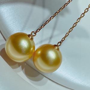 Pendientes de Oro de 18K con Cuentas Dobles de Agua Dulce, Elegantes Pendientes de Doble Uso con Cuentas Blancas, Casi Perfectos, Accesorio de Moda - Product Image 3