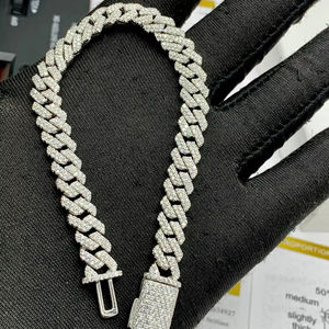 Colliers unisexes en argent sterling 925 avec perles de culture d'eau douce et moissanite taille brillant ronde, chaîne cubaine, bijoux fins pour soirée hip-hop - Product Image 1