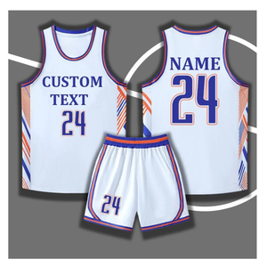 Custom Sublimated Basketball Jersey Set <b>White</b> <b>Blue</b> <b>Stripe</b> 24 Unisex Adult Sleeveless Breathable Quick Dry Uniform - Product Image 3