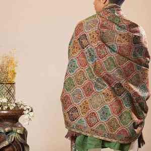 Traditional Luxury <b>Embroidered</b> Pashmina Wool <b>Shawl</b> Soft Warm Breathable Handcrafted Solid Men's Elegant Winter Wrap - Product Image 2