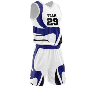 Conjunto de Uniforme de Baloncesto Sublimado Personalizado, Blanco y Azul, Equipo 29, Cuello en V, Sin Mangas, Secado Rápido, Unisex para Adultos, Corte Atlético - Product Image 6