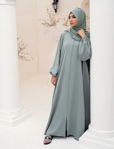 Ensemble Abaya Quotidien en Satin pour Femmes Musulmanes, Style Saoudien, Couleur Unie Naturelle, Manches Longues, Longueur Ras du Sol, Coupe Droite, Respirant, Modeste et Ample - Product Image 4