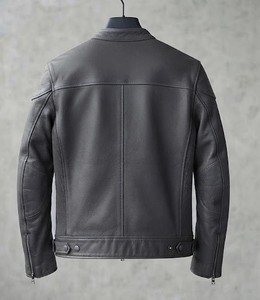 Chaqueta de Motociclista de Cuero para Hombre con Cuello Alto y Cierre de Cremallera - Product Image 6
