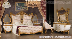 Cama King Size Clásica de Madera de Teca Americana con Acabado Pulido en Oro Blanco, Diseño Italiano Real, Mesitas de Noche Ligeras para Dormitorio - Product Image 2