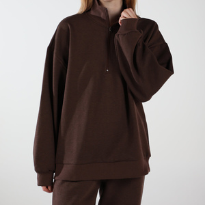 Sudadera con cuello alto y media cremallera, servicio OEM, color liso, transpirable, holgada, a la moda, para mujer - Product Image 4