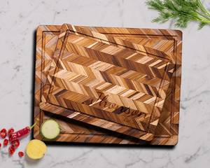 Planche à découper rectangulaire artisanale en bois d'acacia, grande planche à hacher, plateau de service de cuisine, rainure pour les jus, durable, non toxique - Product Image 1