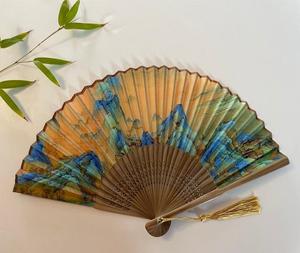 Éventail pliant rétro haut de gamme en bois, fait main, peint, motif floral rétro écologique pour la décoration intérieure, souvenirs de voyage, cadeau - Product Image 2