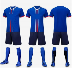 Ensemble de maillot de football jaune fluo pour homme, manches courtes, col en V, polyester respirant, avec short et chaussettes noirs - Product Image 4