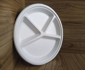 Assiette compartimentée biodégradable écologique, assiettes jetables - anti-fuite, assiettes blanches naturelles sans BPA, alternative au plastique - Product Image 6