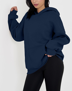 Sweat à capuche décontracté pour femme, 100 % coton tissé épais 500 g/m², anti-plis, respirant, avec logo personnalisé imprimé sur le devant, style streetwear de haute qualité - Product Image 3