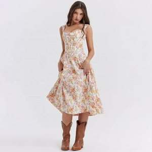 Robe longue décontractée d'été pour femmes, imprimé floral, vente en gros sur mesure en usine - Product Image 1