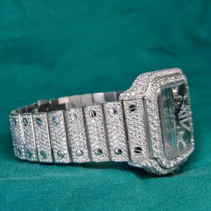 Reloj de Lujo con Diamantes de Imitación y Moissanita, Correa de Acero Inoxidable, Reloj de Cuarzo para Hombre, Caja Incluida, Proveedor de India - Product Image 1