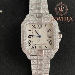 Custom Stainless Steel Hip Hop Moissanite Diamond Analog Glass Watch Unisex Luxury Bling for Weddings Parties Special Events - Product Image 6