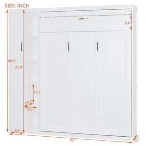 Letto Murphy a grandezza naturale bianco con mensole e armadio luci LED Design del letto a parete - Product Image 4