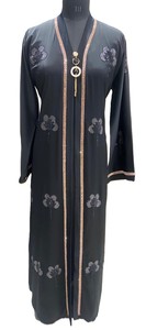 Abaya noire brodée florale respirante et lavable, col en V, longueur ras du sol, robe de soirée modeste, manches longues, tenue formelle islamique pour femme - Product Image 2