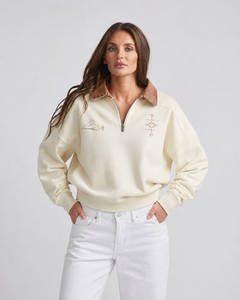Sweat-shirt brodé demi-zip pour femme Silk Road, col rabattu, motif uni, style décontracté, idéal pour l'été, anti-boulochage - Product Image 3