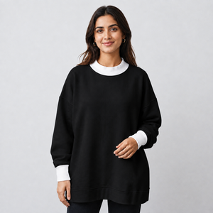 Suéter Oversize Premium para Mujer con Cuello Alto Simulado, de Forro Polar de Algodón Ligero, con Apliques Personalizados y Puños Acanalados, para Uso Diario en Invierno - Proveedor - Product Image 1