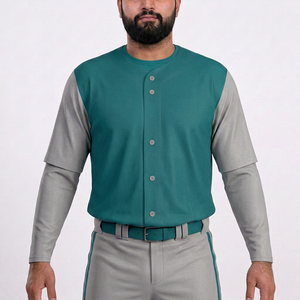 Ensemble de vêtements de baseball pour hommes, couleur unie, jersey à blocs de couleur, pantalon, manches courtes, fermeture à boutons, évacuation de l'humidité, coupe personnalisée, 100% coton - Product Image 5