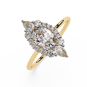 Anillo de Compromiso Étnico SHREERAJ SOLITAIRE con Diamante Natural de Corte Ovalado, 1.10 Quilates TW, Oro de 18K, Halo de Racimo, Estilo Minimalista, Rodio - Product Image 2