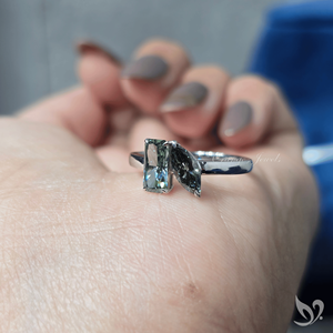 <b>Emerald</b> and Pear Cut Green Lab Grown Diamond Toi et Moi Engagement <b>Ring</b> 925 Sterling <b>Silver</b> Two Stone Minimal Ready To Ship <b>Ring</b> - Product Image 4