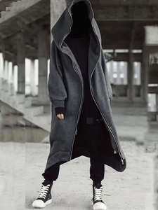 Plus Size New Washed Zip-Up Hoodie with Curved Hem Deep Gray Stylish Casual Design Pockets for Warmth ODM Service 100% Cotton - Product Image 2