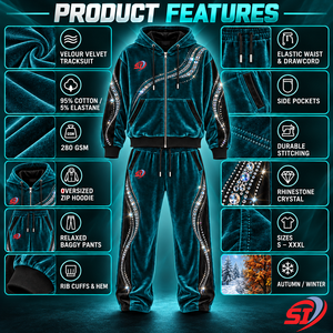 Conjunto de Sudadera con Capucha y Pantalones de Terciopelo Personalizado Teal Mirage Empire, 280 GSM, con Cristales de Imitación, Sudadera con Capucha Premium con Cristales de Imitación - Product Image 6