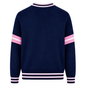 เสื้อสเวตเตอร์ถักคอวีสีน้ำเงินกรมท่า แจ็คแอนด์จิล ปี 1938 ลายทางสีชมพู แขนยาว พิมพ์ลายกราฟิก สวมใส่สบาย แฟชั่นขายส่งสำหรับทุกเพศ - Product Image 2