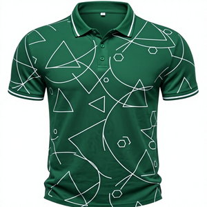 Camiseta Polo Personalizada al por Mayor, Manga Corta, Verde, Estampada, Informal, para Golf, Unisex, de Alta Calidad, con Estampado Geométrico - Product Image 1