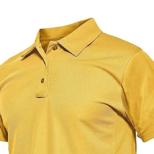 <b>Men's</b> <b>Yellow</b> Pique Polo <b>Shirt</b> Short Sleeve Solid Color Casual Style Button Design Regular Fit Woven Fabric - Product Image 3