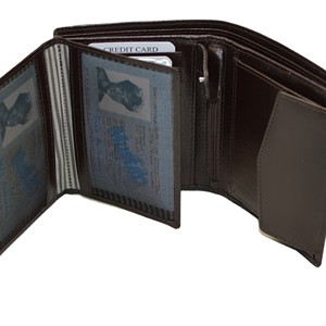 Men's Genuine Leather RFID Wallet with Striped Lining and Card Slots Polyester Lining Vertical Slots <b>Coin</b> Compartment - Product Image 1