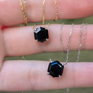 Collier hexagonal en onyx, pierre précieuse onyx noir 3 carats, argent sterling 925 plaqué or 14 carats, pendentif taille brillant, bijoux - Product Image 4