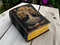 Grand journal en cuir de 400 pages, style Grimoire, avec motif Arbre de Vie, livre de sorts vierge, style artistique Van Gogh, reliure cousue, multicolore