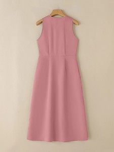Robe midi droite décontractée sans manches, respirante, écologique, en dentelle, boutonnée sur le devant, de couleur verte, pour femmes - Product Image 6