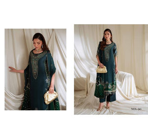 Ssumaira <b>Present</b> Omara festive <b>eid</b> collection by Nureh Embroidered Embellished silk & chiffon jacquard collection Anarkali - Product Image 3