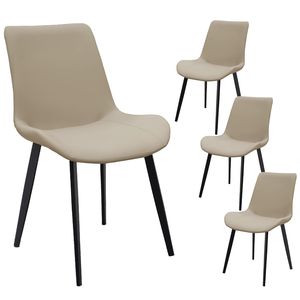 Set di 4 Sedie da Pranzo Moderne in Pelle PU Marrone Chiaro con Gambe in Metallo, Imbottite per Cucina, Ristorante, Soggiorno e Sala Riunioni - Product Image 1