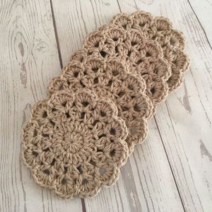 Refined Handknit Doily Crochet Coasters Cream Beige Lacy Detail Heat Proof Mats Boho Table Protection for Mug Glass Home Accent - Product Image 1