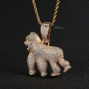 Colgante de Gorila con Diamantes Cultivados en Laboratorio, Plata 925, Chapado en Oro de 18K, Joyería Unisex Estilo Hiphop - Product Image 2