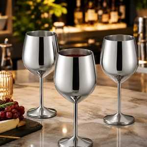 Brushed Stainless Steel Wine <b>Glass</b> Matte Silver Metal <b>Goblet</b> Frosted Textured Cocktail Chalice Shatterproof Drinkware Bulk - Product Image 6