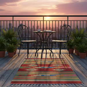 Tapis/chemin de table moderne en coton fleuri fait main, multicolore, lavable, avec envers réversible, idéal pour la maison, l'exercice et les voyages - Product Image 1