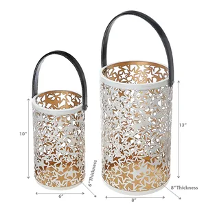 <b>Star</b> Pattern Metal Lanterns with Black Handles for Home Decoration Christmas Use Portable <b>Candle</b> <b>Holders</b> Set of Two - Product Image 3
