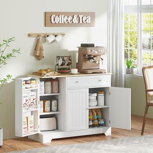 Modern 41\" White <b>Kitchen</b> Buffet Cabinet 3-Door <b>Sideboard</b> with Adjustable Shelf & Drawer for Dining Room - Product Image 2