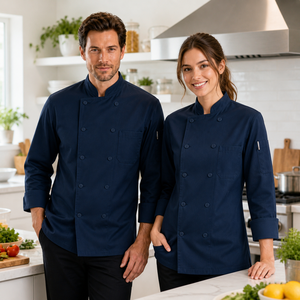 Uniforme de Chef al por Mayor, Corte Regular, Manga Larga, Tejido Transpirable, Cierre de Botones, Chaqueta de Cocina de Poliéster y Algodón para Restaurante - Product Image 1